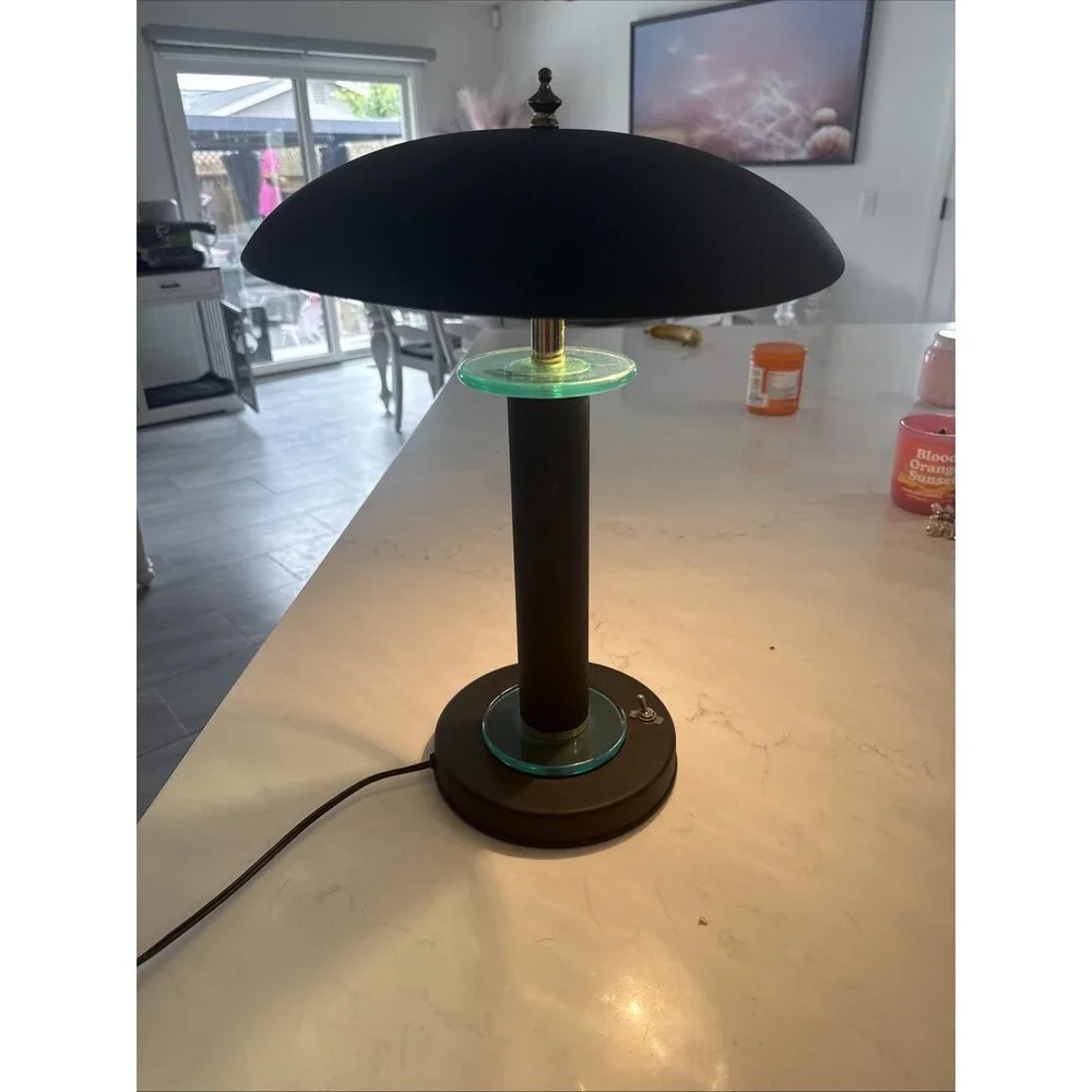 18” Vintage Atomic Flying Saucer Table Desk Lamp UFO Mushroom Black Metal '90s